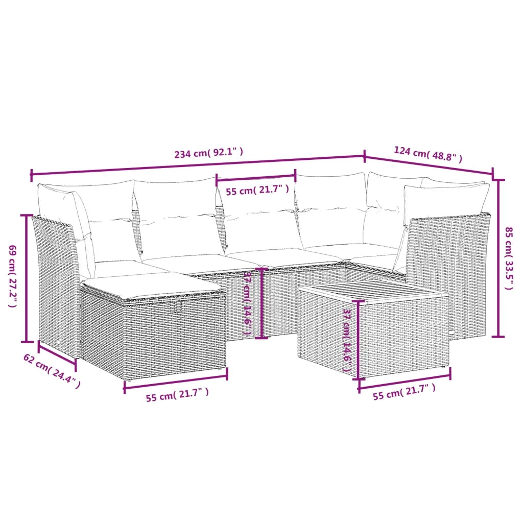 Set Divani da Giardino con Cuscini 7pz Nero Polyrattan 3264724