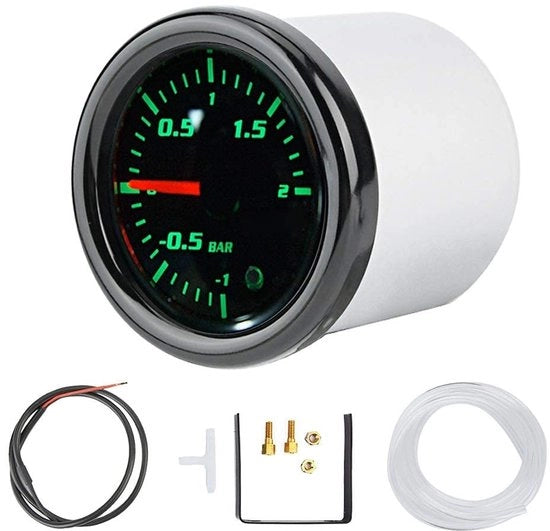 Indicatore di Pressione 2" - Display LED Universale - Per Motocicletta - Contametro Turbo - In Alluminio/Plastica - Inclusi Accessori di Installazione - Contametro Turbo
