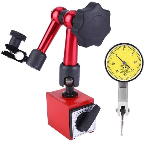 Ottimizzazione - Cronometro Resistente alle Scosse - Supporto Magnetico Base - Standard di Tracciamento Flessibile - Indicatore di Precisione di Test - Intervallo di Misura 0-0,8 mm - Disco di Indicazione Diametro 32 mm - Indicatore di Misura