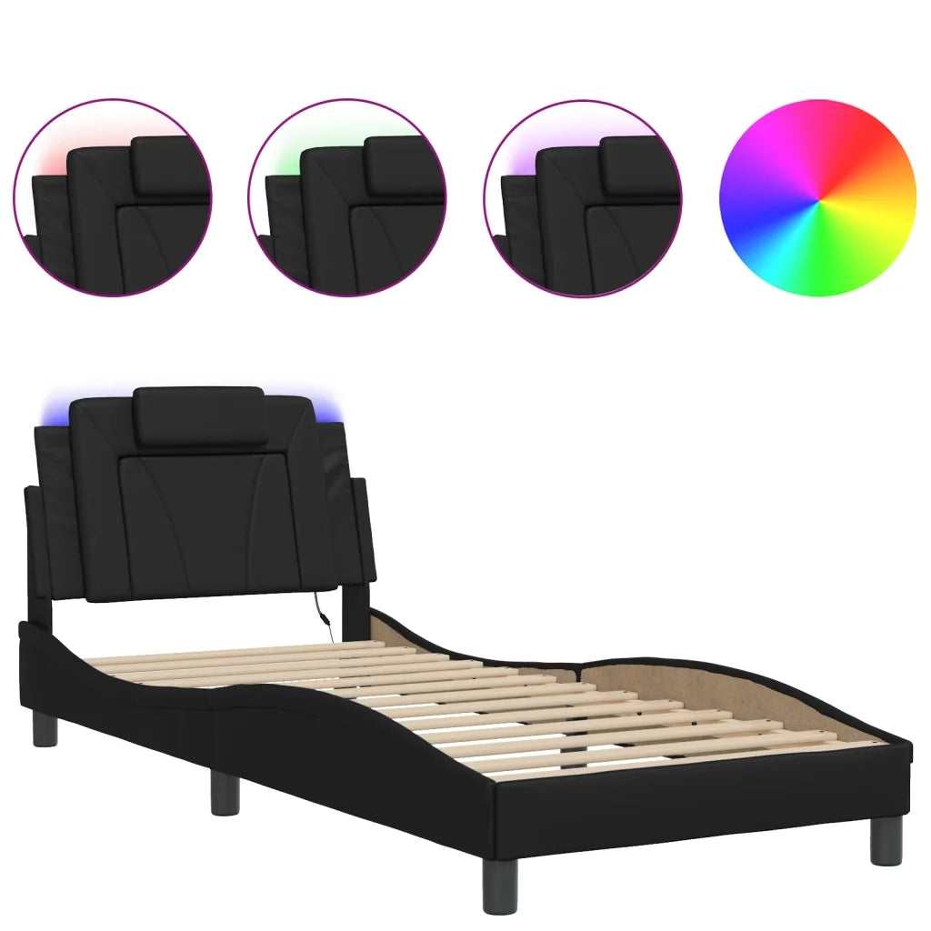 Giroletto Viana con LED senza Materasso Nero 80x200 cm