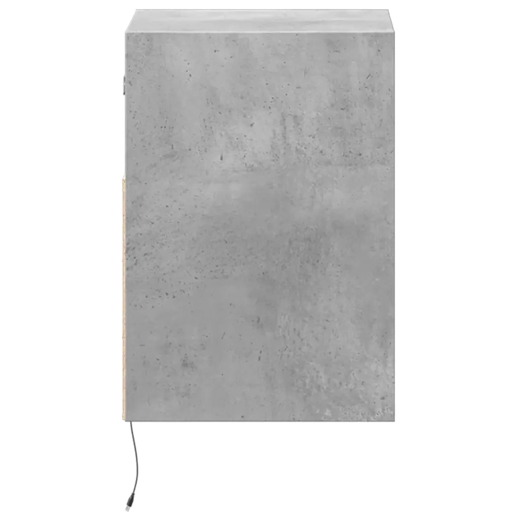 Set di 2 Comodini | Armadio da Notte | Mobiletto da notte a Parete con Luci LED Grigio Cemento