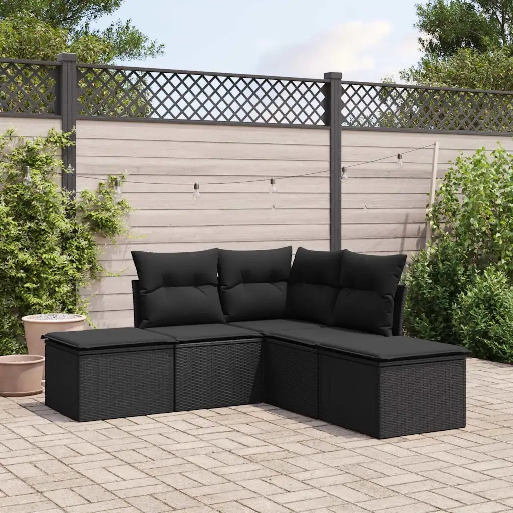 Set Divani da Giardino 5 pz | Set Salotto da Giardino con Cuscini in Polyrattan Nero