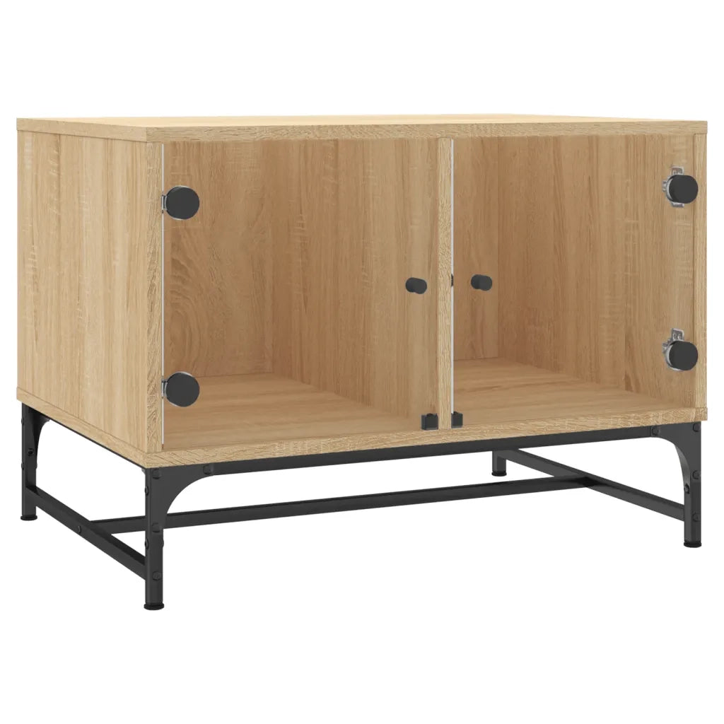 Tavolino Salotto con Ante in Vetro-Tavolino da soggiorno-Tavolo Rovere Sonoma 68,5x50x50 cm