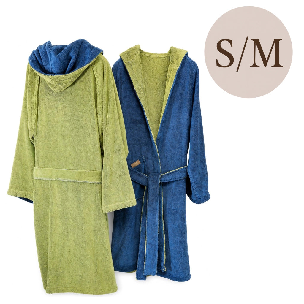 Selesi, Accappatoio 100% Cotone con Cappuccio Reversibile, blu Indaco