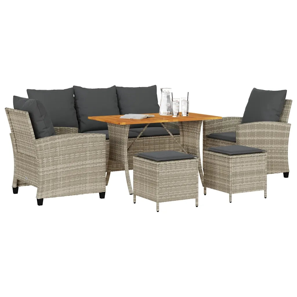 Set Divano da Giardino 6pz con Cuscini Grigio Chiaro Polyrattan 3324589