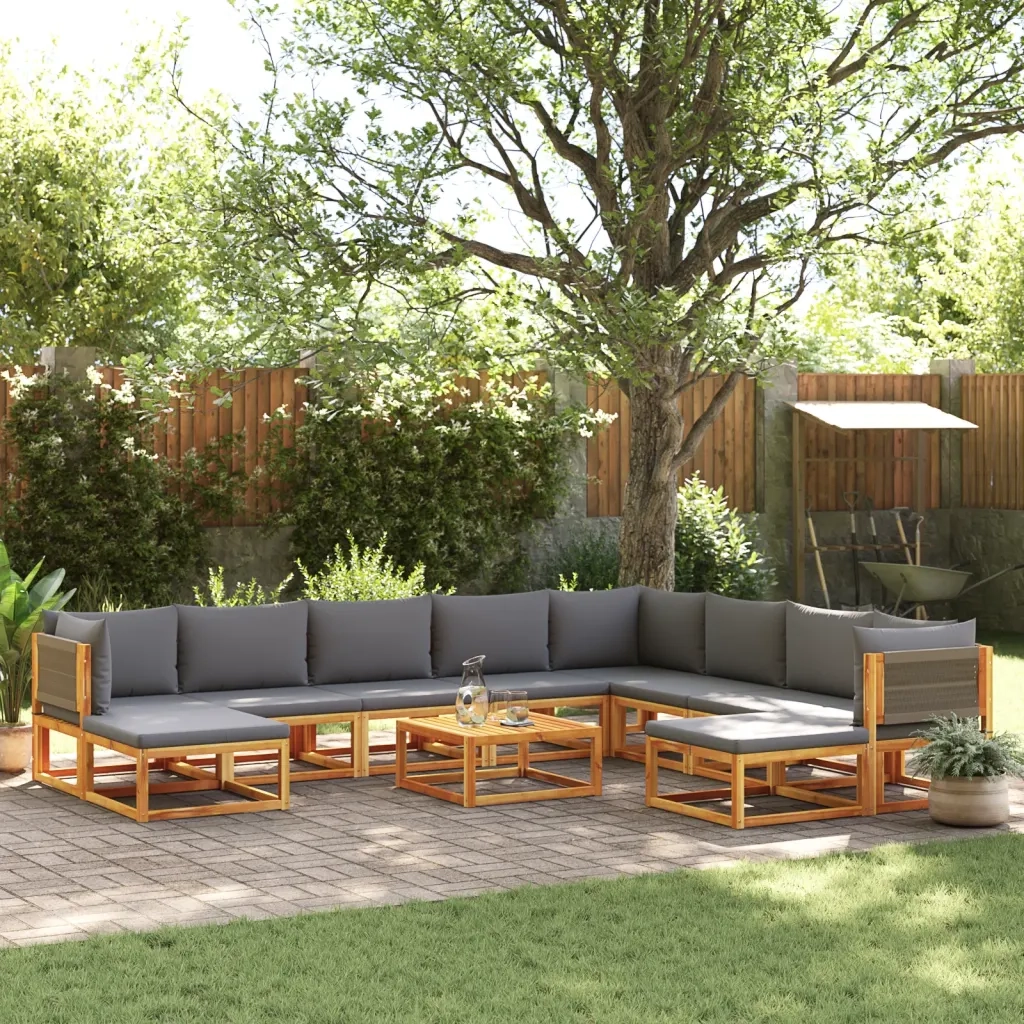 Set di divani da giardino 11 pz con cuscini in legno di acacia e corda 3278837