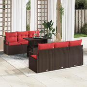 Set Divano da Giardino 7 pcs Marrone e Rosso polyrattan 3348750