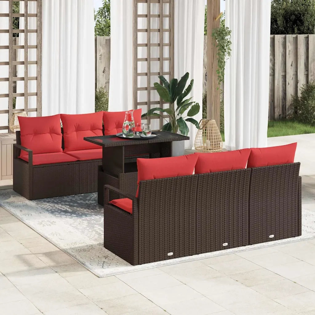 Set Divano da Giardino 7 pcs Marrone e Rosso polyrattan 3348750