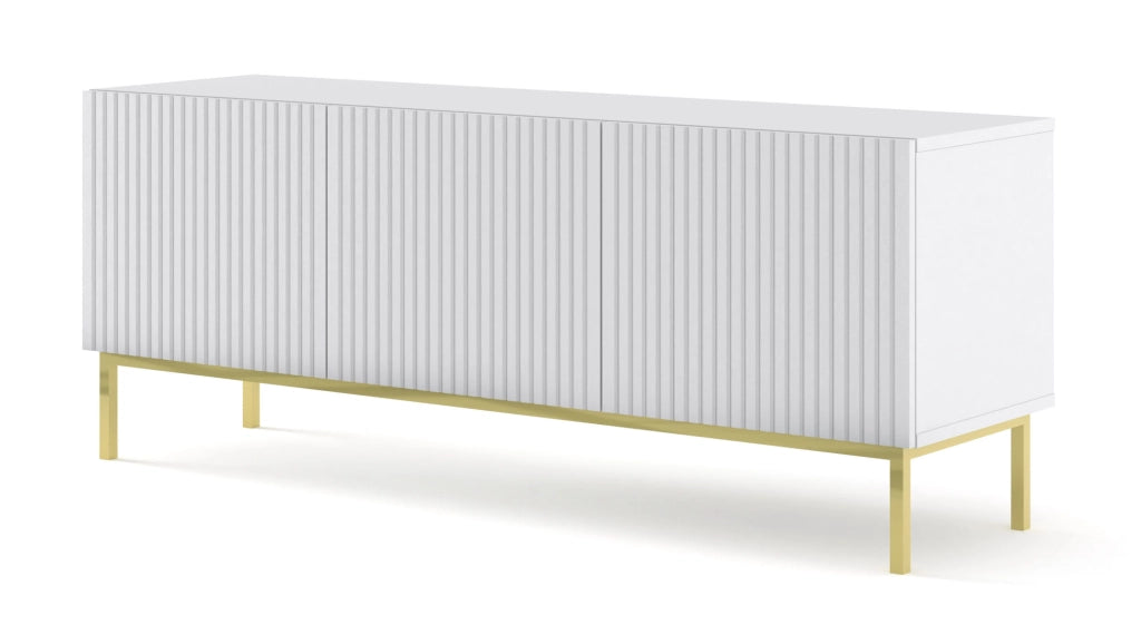 MOBILE RAVENNA B PORTA TV IN MDF RIVESTITO IN FOGLIO 3D 150 BIANCO OPACO STRUTTURA ORO