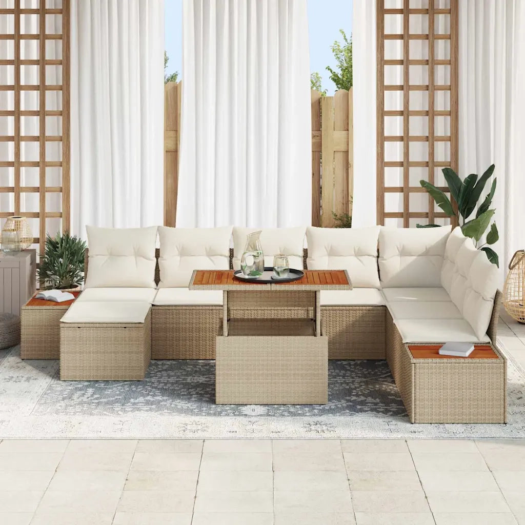 Set da Pranzo per Giardino con cuscino 9 pcs Beige e Crema 3350098