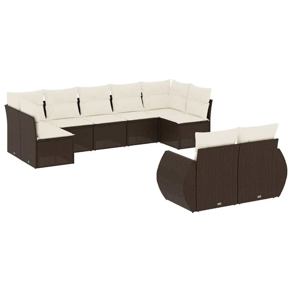 Set Divani da Giardino 9pz con Cuscini Marrone in Polyrattan 3254160