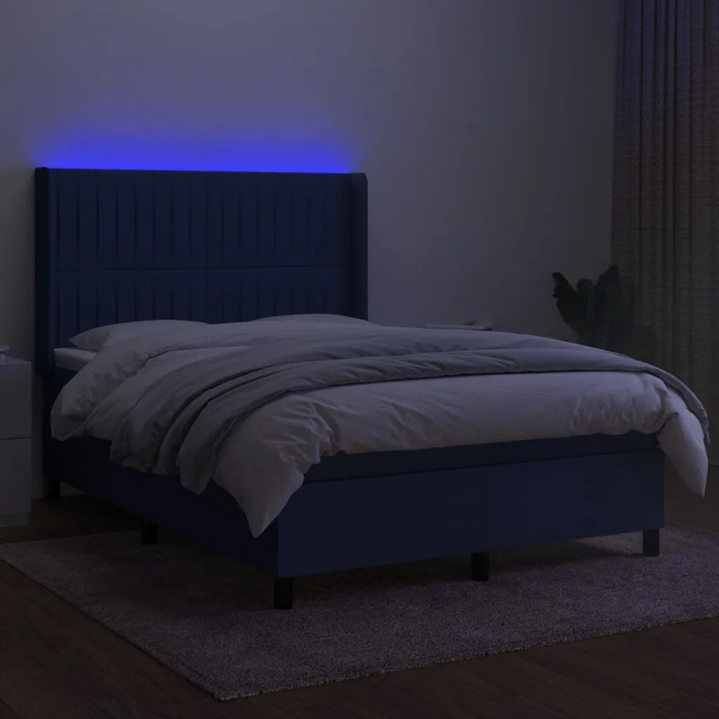 Letto a Molle con Materasso e LED Blu 140x200 cm in Tessuto 3138483