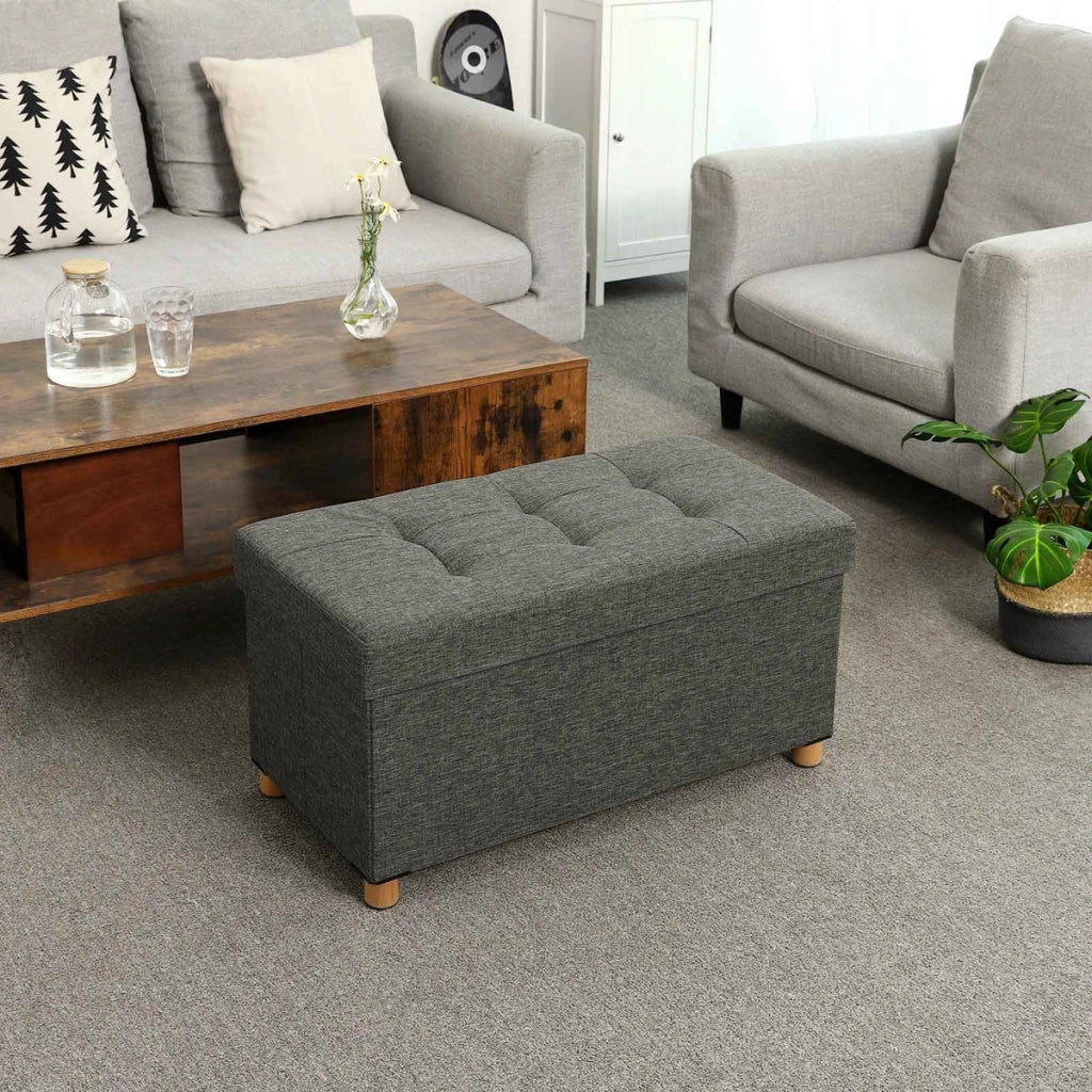 Panca pouf contenitore imbottita in grigio scuro