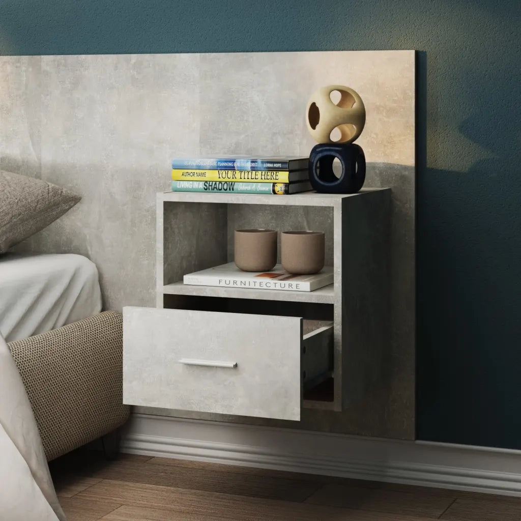 Set di 2 Comodini | Armadio da Notte | Mobiletto da notte a Muro Grigio Cemento