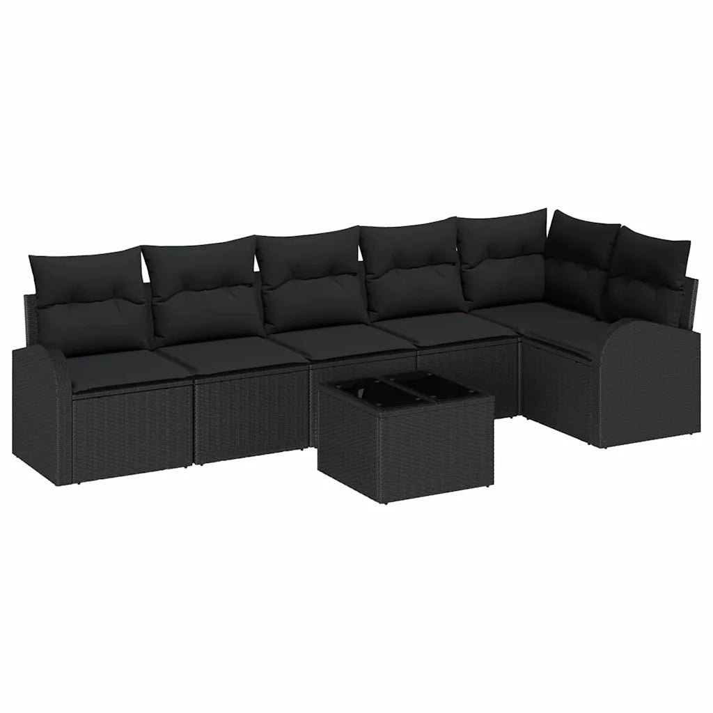 Set Divano da Giardino con cuscino 7 pcs Nero polyrattan 3354742