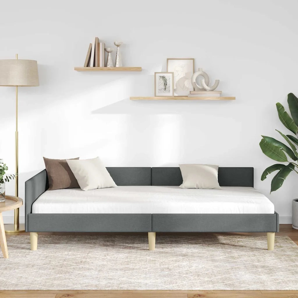 Cornice del letto ad angolo Grigio scuro 90 x 190 cm Tessuto 42016110