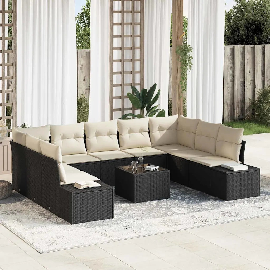 Set Divano da Giardino con cuscino 10 pcs Nero polyrattan
