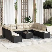 Set Divano da Giardino con cuscino 10 pcs Nero polyrattan