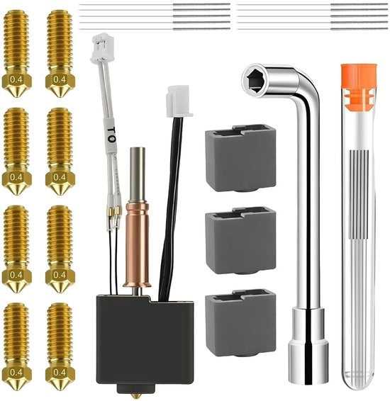 Kit di Hotend Alta Precisione per Stampante 3D - Pezzi in Ottone 0,4 mm - Coperture in Silicone - Set di Aghi per Pulizia - Dimensioni 16 x 11 x 2 cm - Mondstuk per Stampante 3D