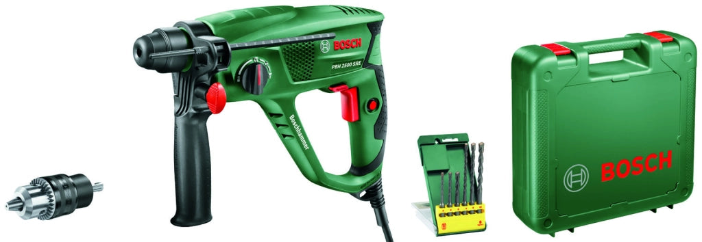 TRAPANO TASSELLATORE MARTELLO PERFORATORE BOSCH PBH 2500SRE + VALIGETTA E ACCESSORI