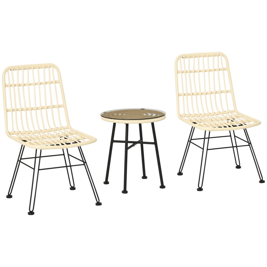 Set Bistr¨° da Giardino 3 Pezzi ¨C Xylo ¨C Rattan PE Tavolino Vetro 2 Sedie Crema Esterno
