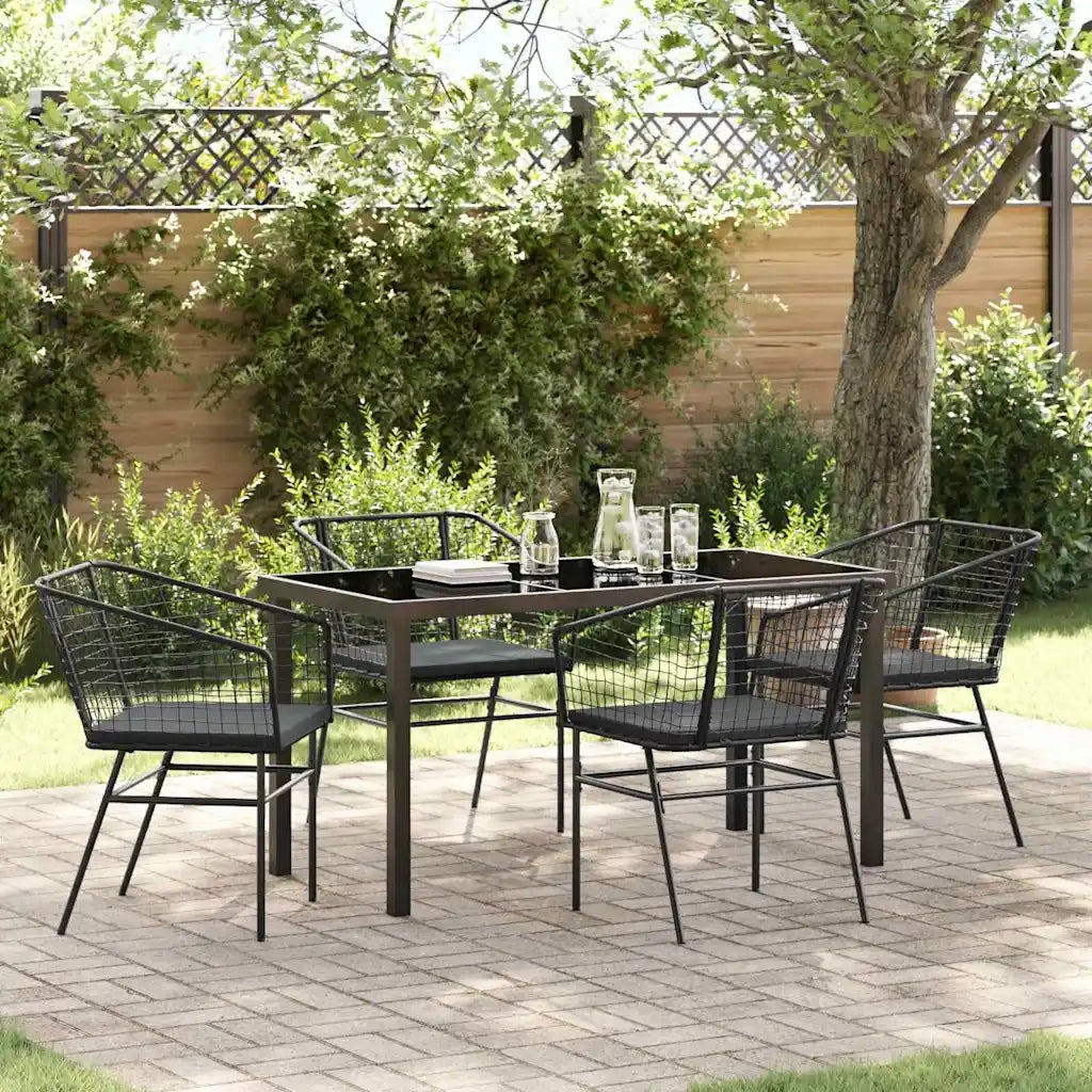 Set da Pranzo per Giardino 5 pcs Nero polyrattan