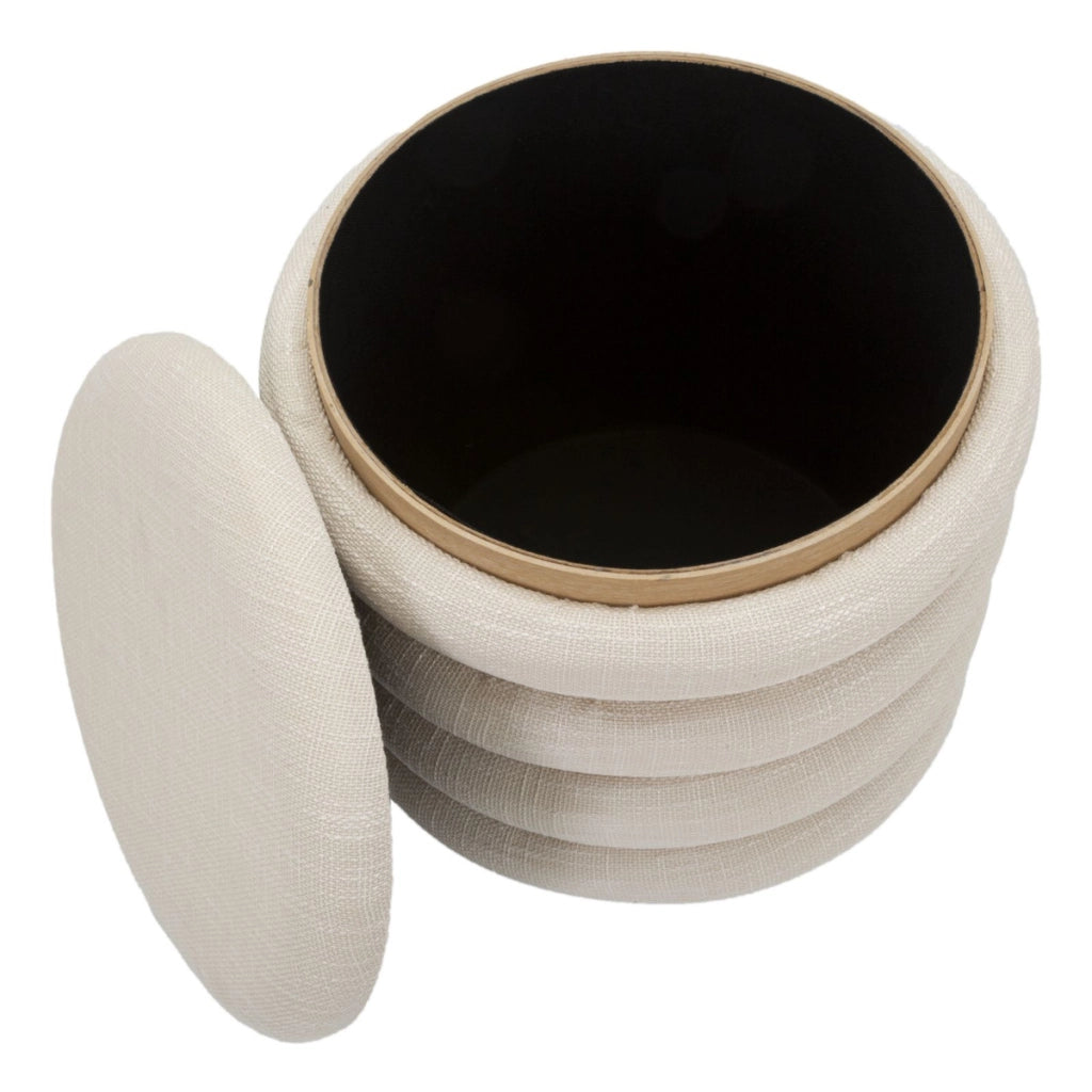 Puff contenitore Damasco Line in cotone naturale e legno, Ø 40 cm
