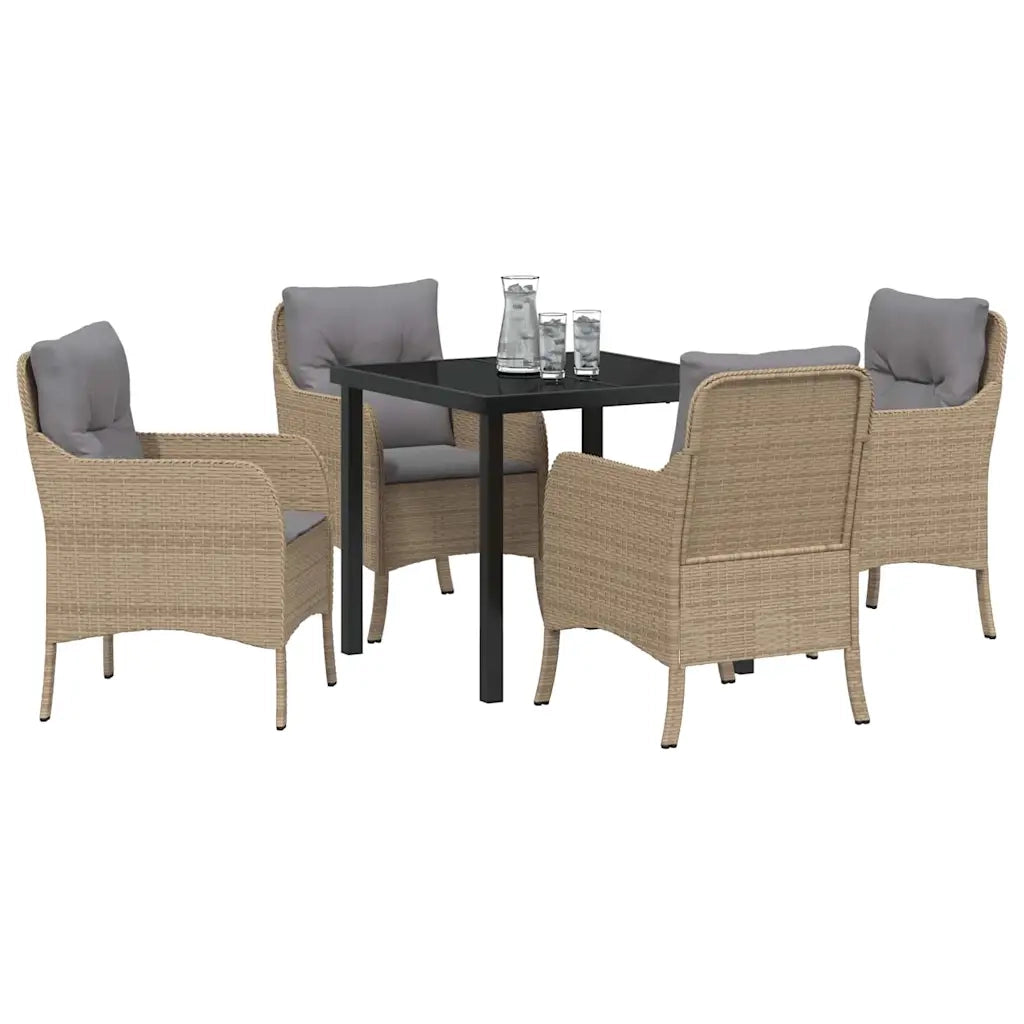 Set da Pranzo per Giardino con cuscino 5 pcs Beige polyrattan