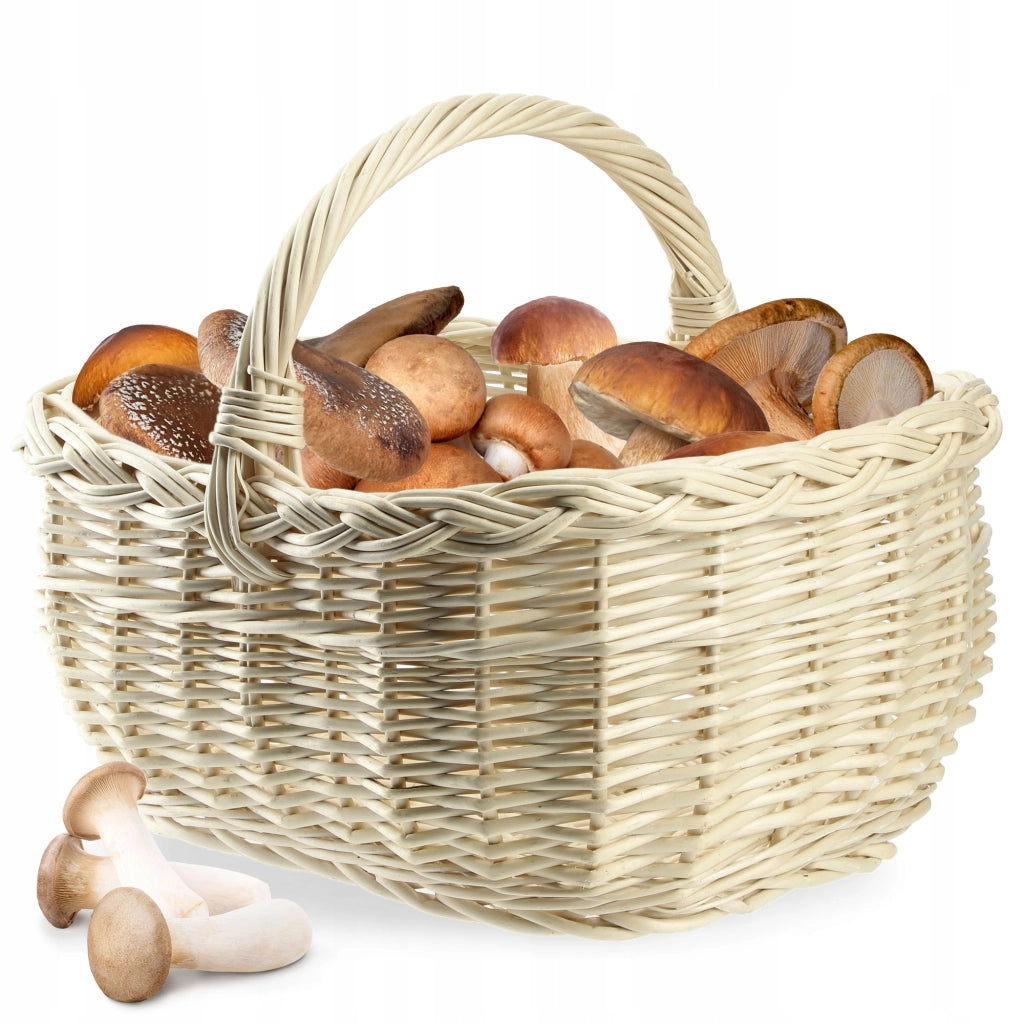 Cesto in vimini KADAX per funghi, spesa, picnic, frutta, vimini, bianco, grande