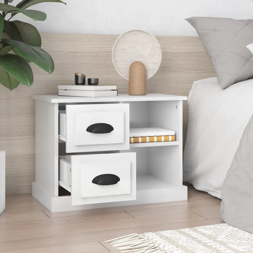 Comodino | Armadio da Notte | Mobiletto da notte Bianco Lucido 60x35,5x45 cm