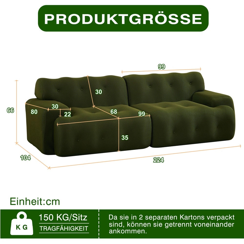 Divano 2 Posti con Braccioli e Bottoni ¨C Xylo ¨C Verde, Design Moderno