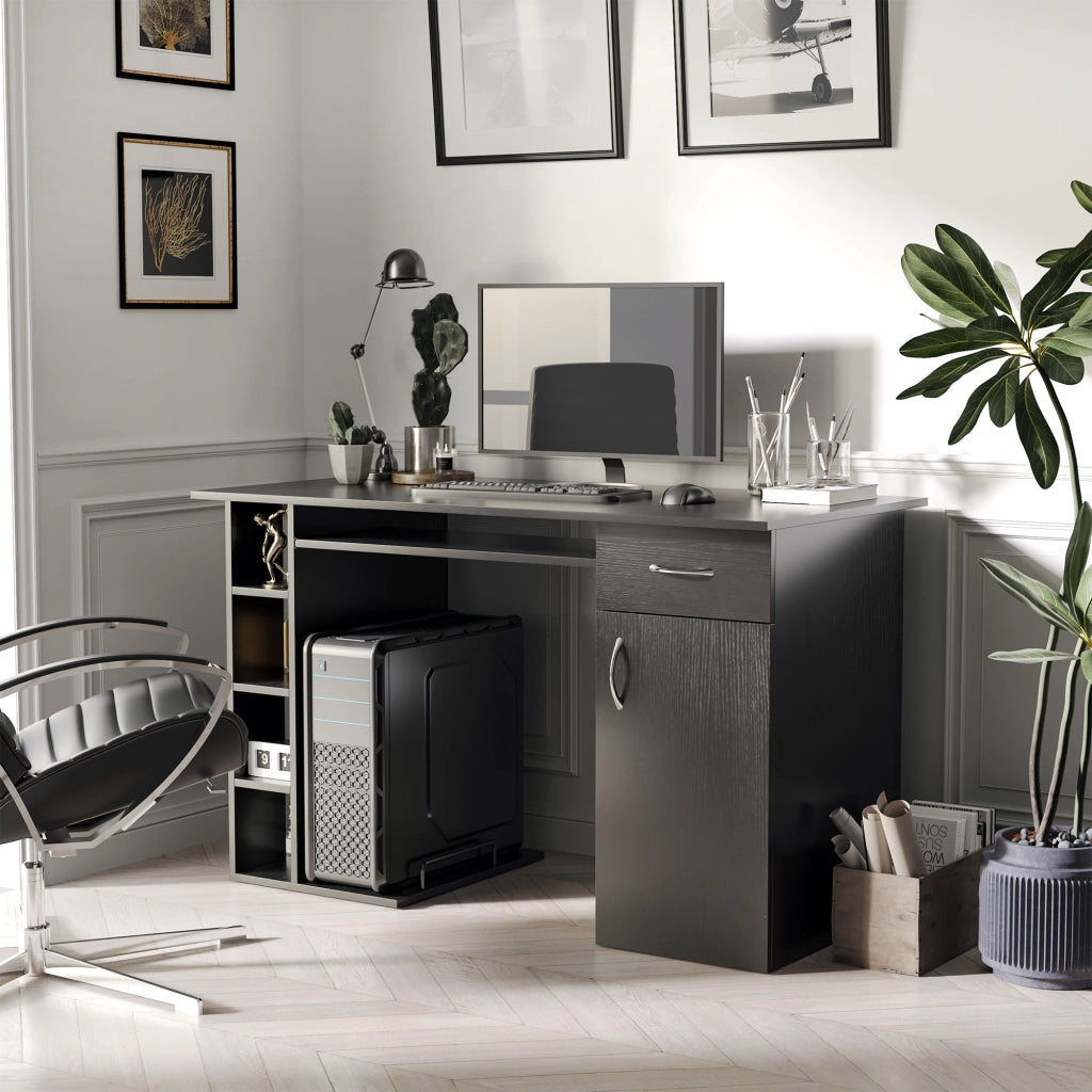 Scrivania per computer con cassetto e ripiano ¨C Minimal ¨C Nero 120x60x74 cm