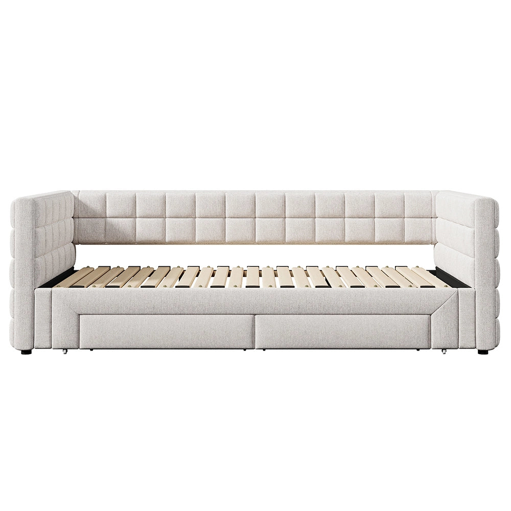 Divano letto - Xylo - 90x200 cm estendibile 2 cassetti beige