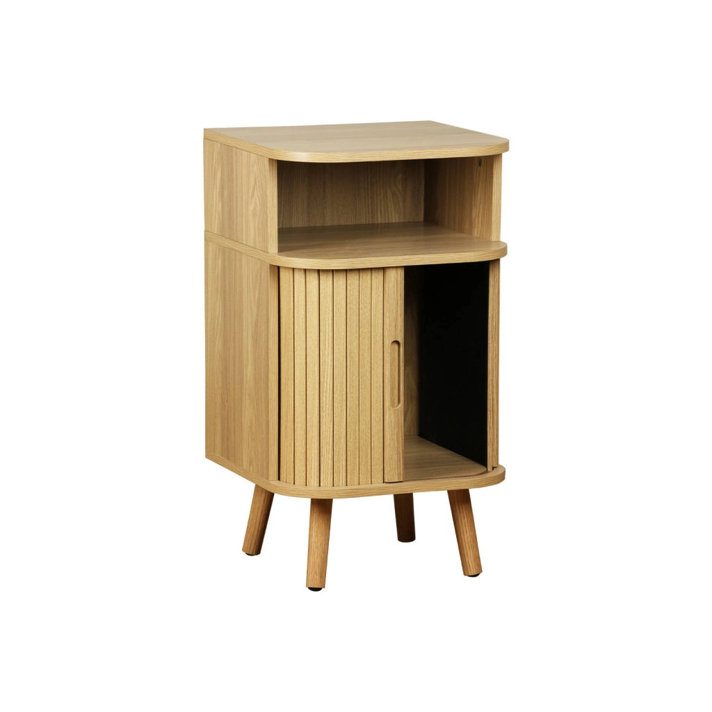 Comodino scandinavo decorazione legno 2 porte scorrevoli, marrone