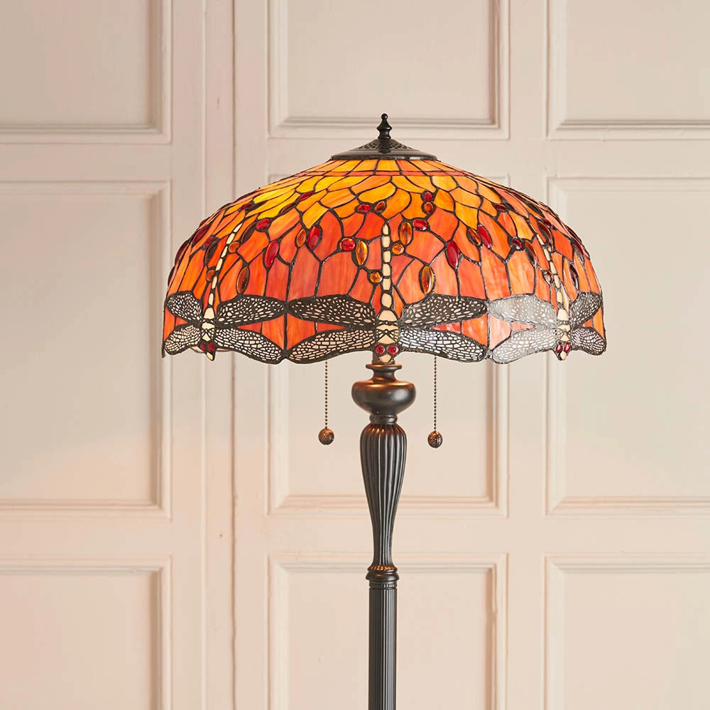 Lampada da terra Tiffany Dragonfly Flame rossa 2xE27