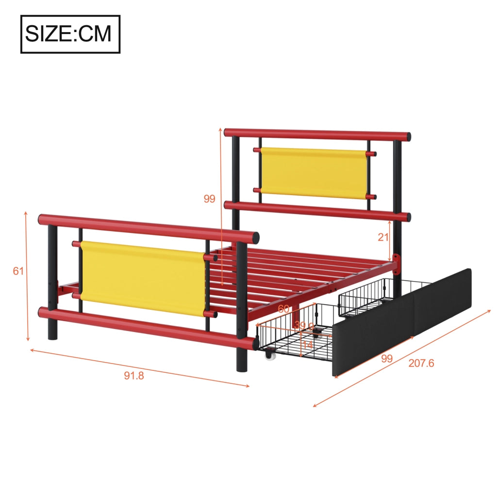 Letto Singolo per Bambini con Cassetti ¨C MINIMAL ¨C Metallo 90x200