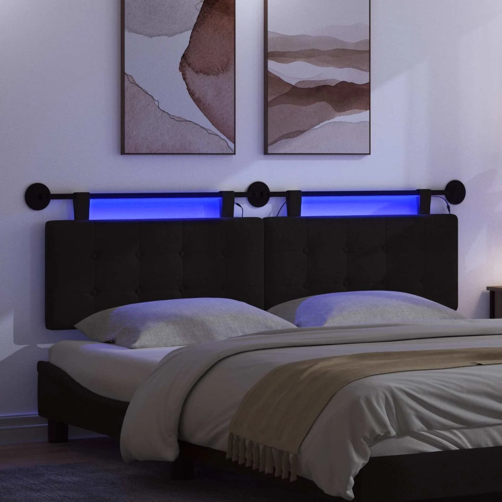 Testiera sospesa Con luce LED Nero Tessuto 3424473