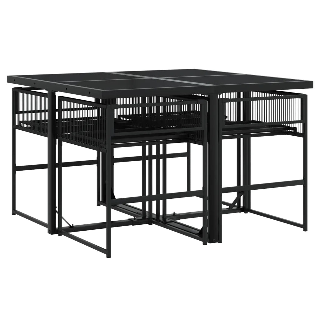 Set da Pranzo da Giardino 5 pz Nero con Cuscini in Polyrattan 3295008