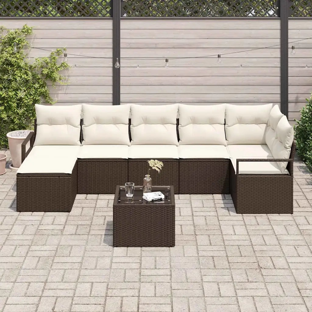 Set di divani con cuscino 8 pcs Marrone e Crema polyrattan 3355147