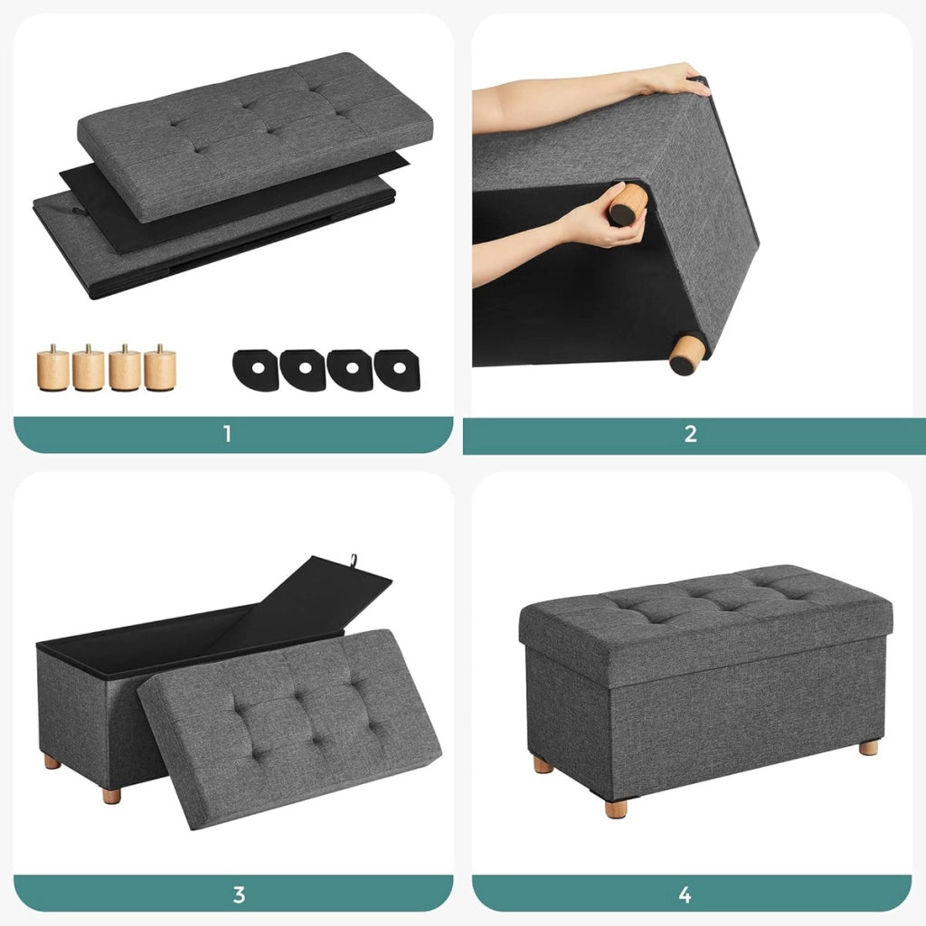 Panca pouf contenitore imbottita in grigio scuro