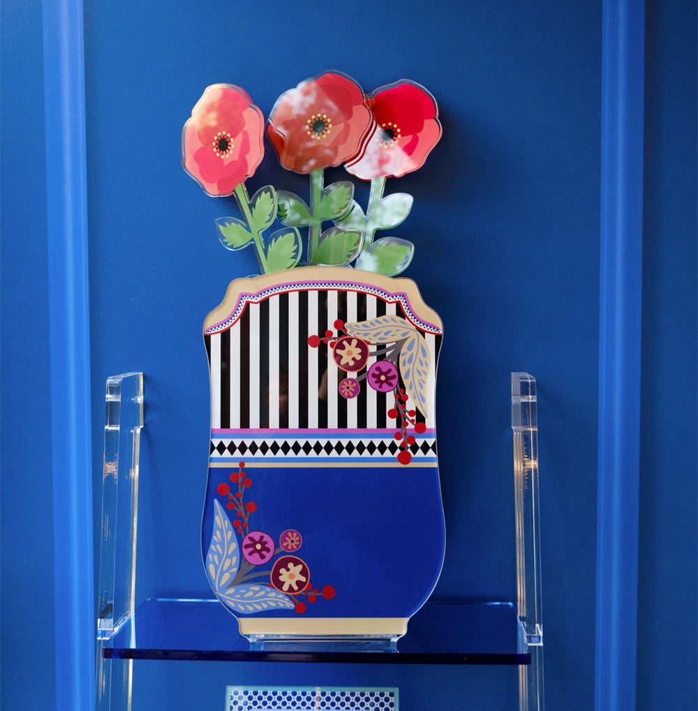 VASO BUCAREST GRANDE DISEGNO DEVA IN CRISTALLO ACRILICO DECORATO E VETRO TRASPARENTE