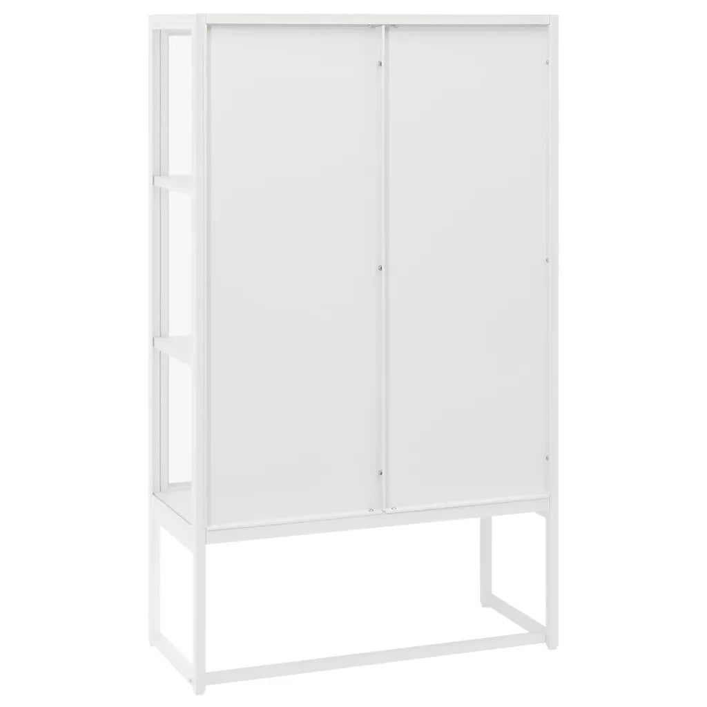 Credenza Alta Bianca 80x35x135 cm Acciaio e Vetro Temperato