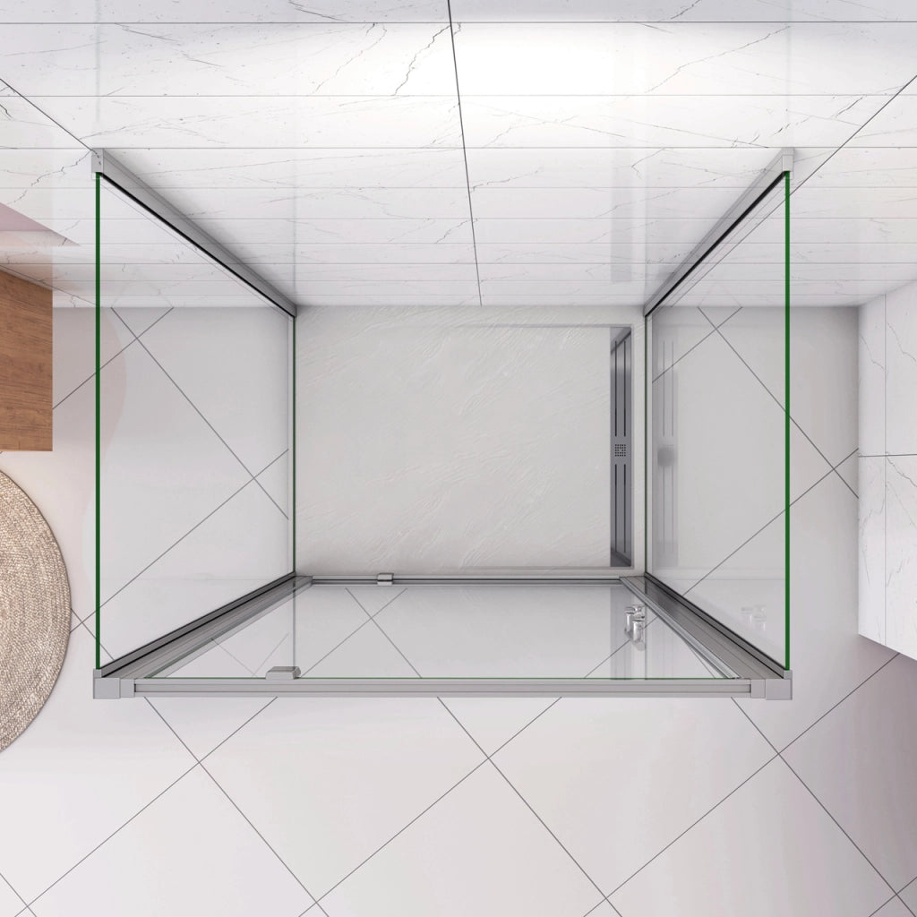 185cm Box Doccia a Tre Lati Porta Girevole Battente 80cm con Doppia Parete Fissa 76x76cm Vetro Temperato Trasparente 5 mm Profilo Cromo Lucido