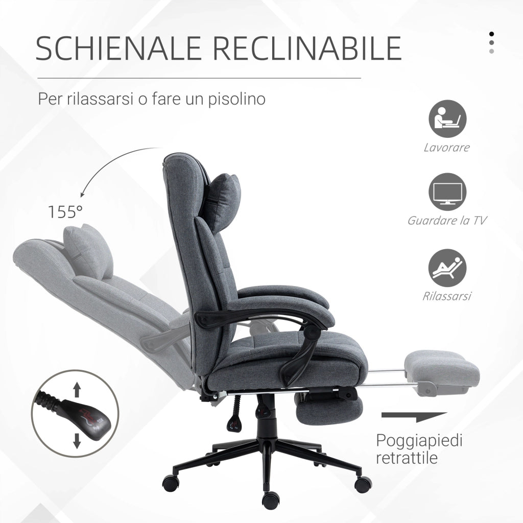 Poltrona Ufficio Ergonomica Reclinabile ¨C Xylo ¨C Grigio con Poggiatesta e Poggiapiedi 66x76x112-120cm