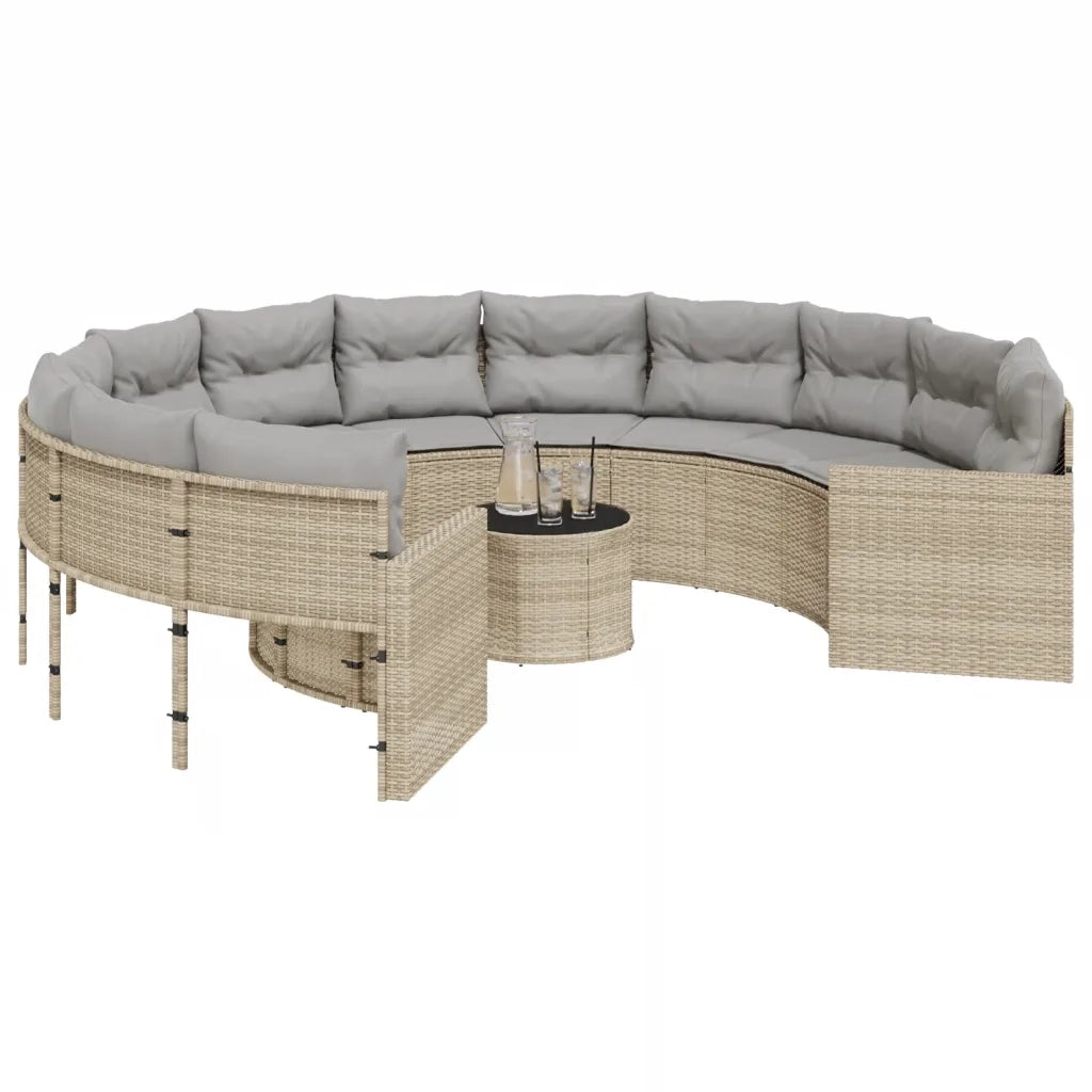 Divano Giardino con Tavolo e Cuscini Circolare Beige Polyrattan 3318537