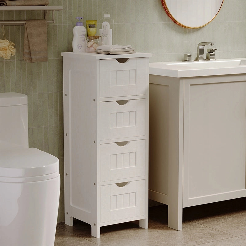 Mobiletto da bagno stretto, bianco, con ripiani, stile scandinavo