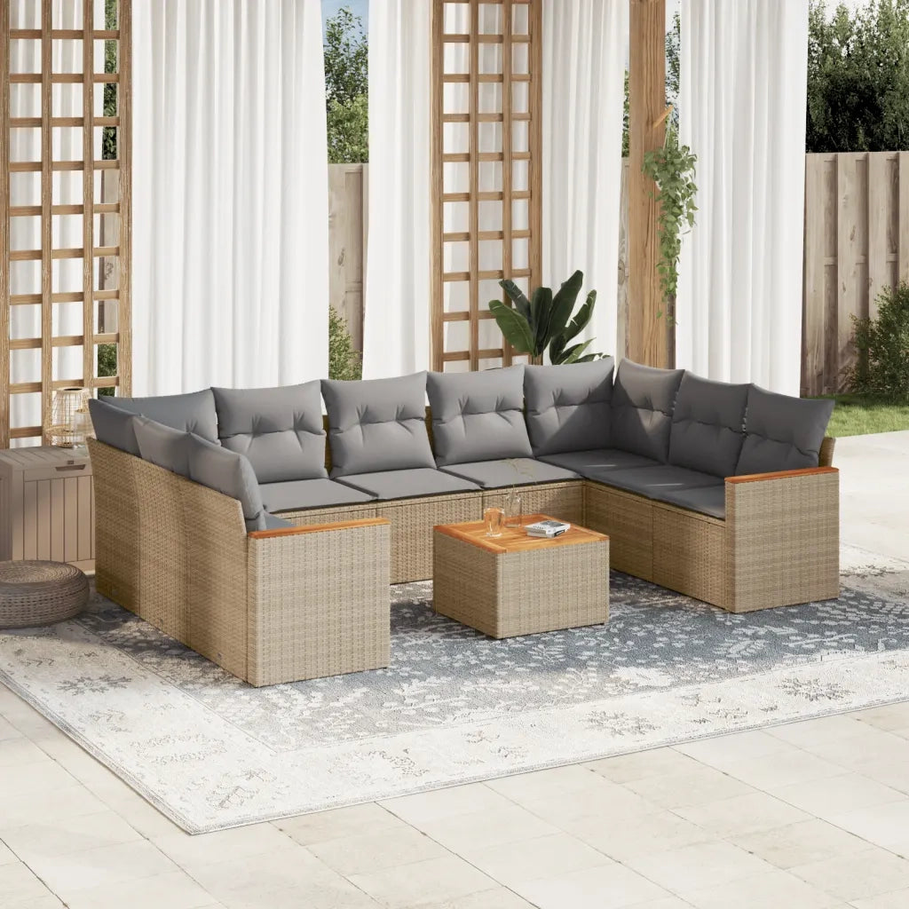 Set Divano da Giardino 10 pz con Cuscini Beige Misto Polyrattan 3226283