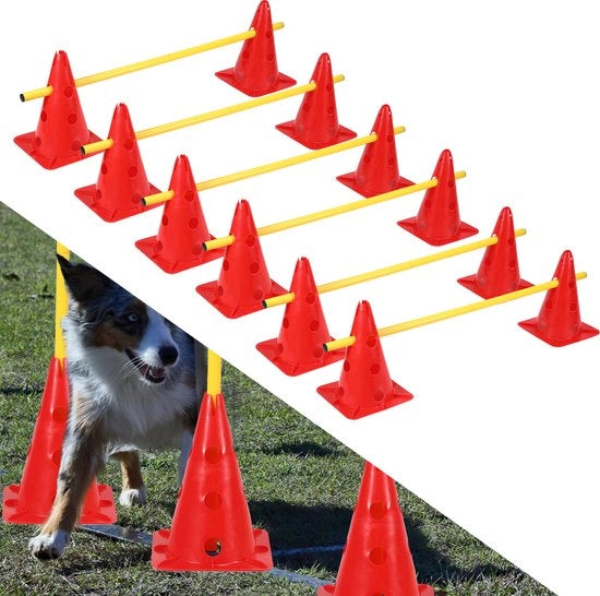 Agilità set - Incl. 12 Pionni e 6 Barre orizzontali - Slalom, allenamento alla velocità e tecniche di corsa - rosa - Per allenamento al calcio, allenamento a cani