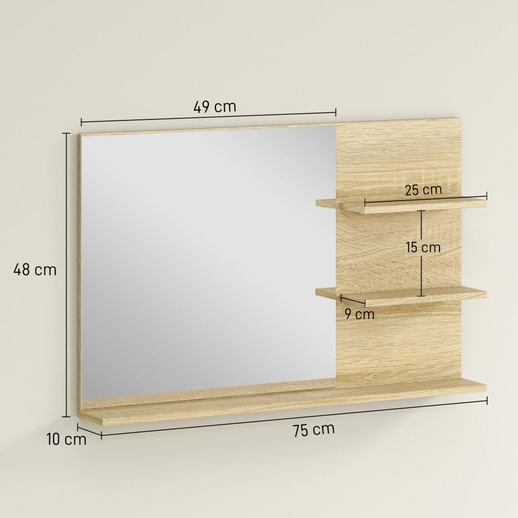 Specchio Bagno con Ripiani Laterali e Inferiore in Legno e Vetro ¨C Minimal ¨C 75x10x48 cm