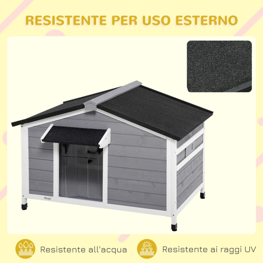 Cuccia per Cani in Legno Rialzata ¨C Xylo ¨C con Tenda e 2 Finestre, 109x79x72 cm